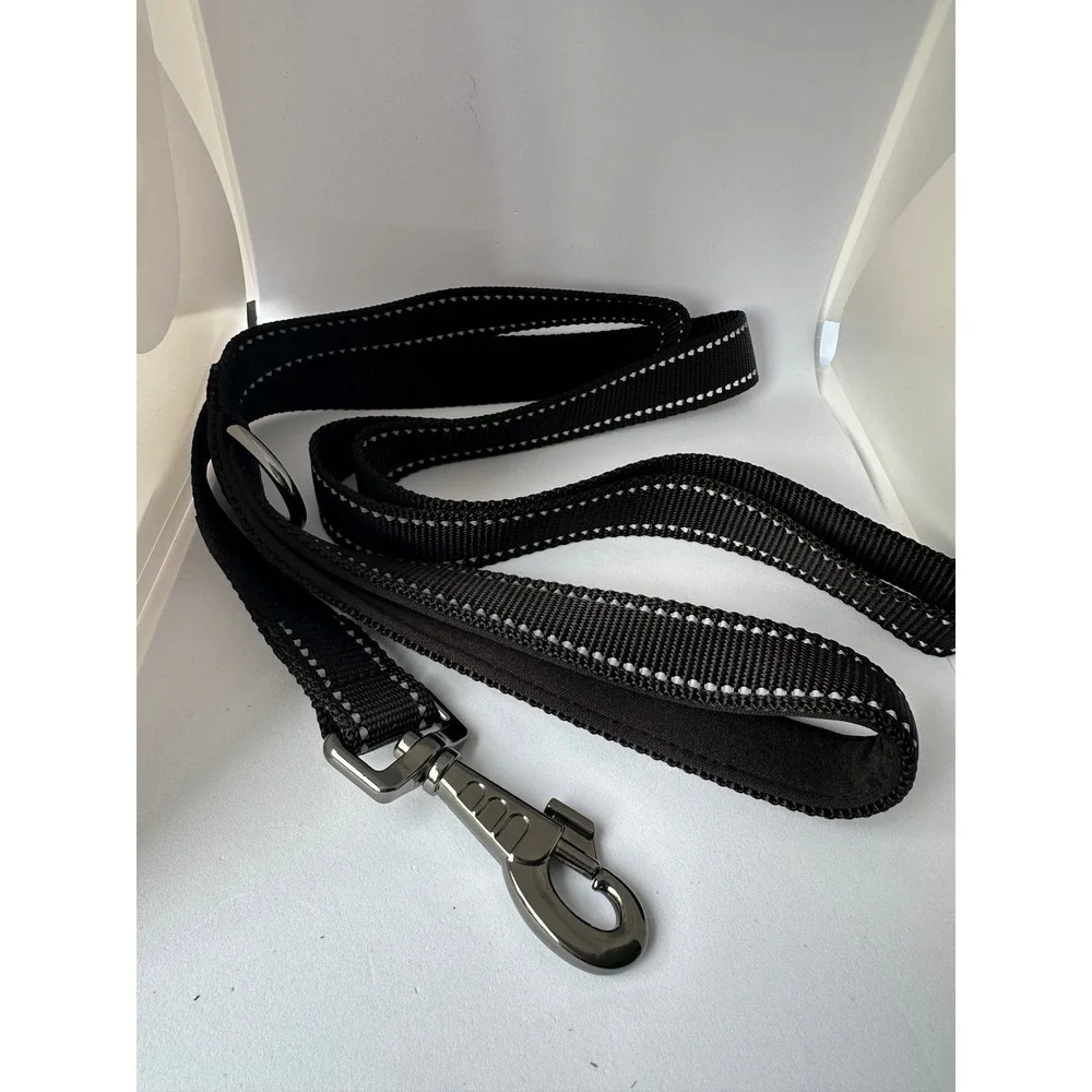 SatSun Large Dog Leash Heavy‎ Duty Reflective Padded Handle Black Nylon